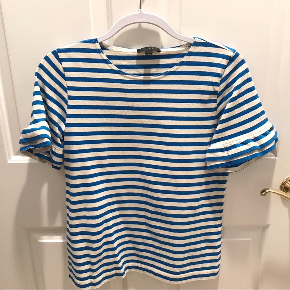 💙 J.Crew Ruffle Sleeve Stripe Tee